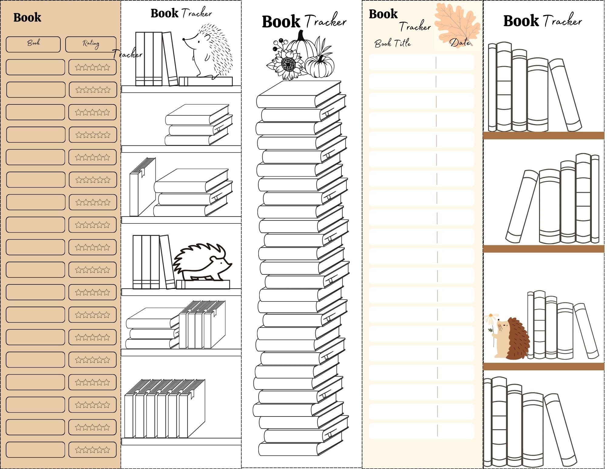 Hedgehog Fall Reading Tracker Bookmarks