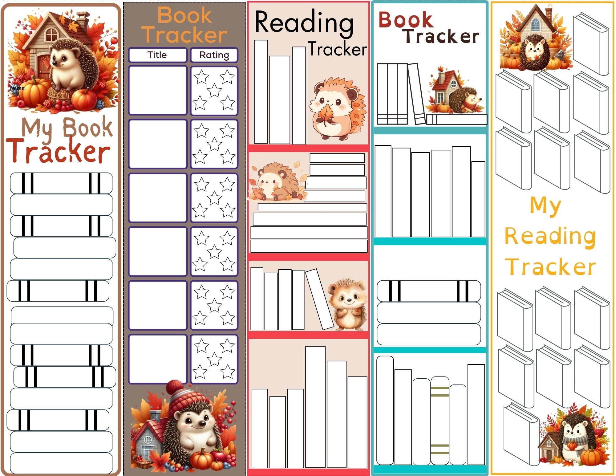Hedgehog Fall Reading Tracker Bookmarks