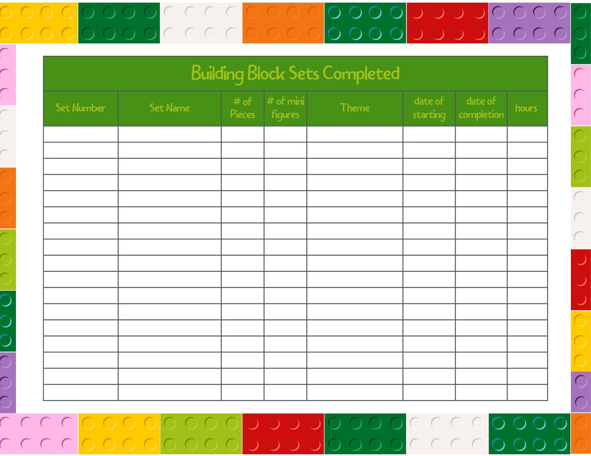 Building Block Tracker Sheets (dark block background)
