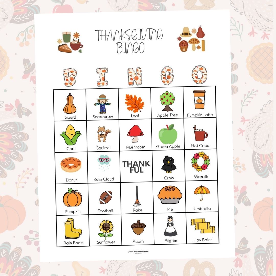 Fall Thanksgiving Bingo - 1 card per page