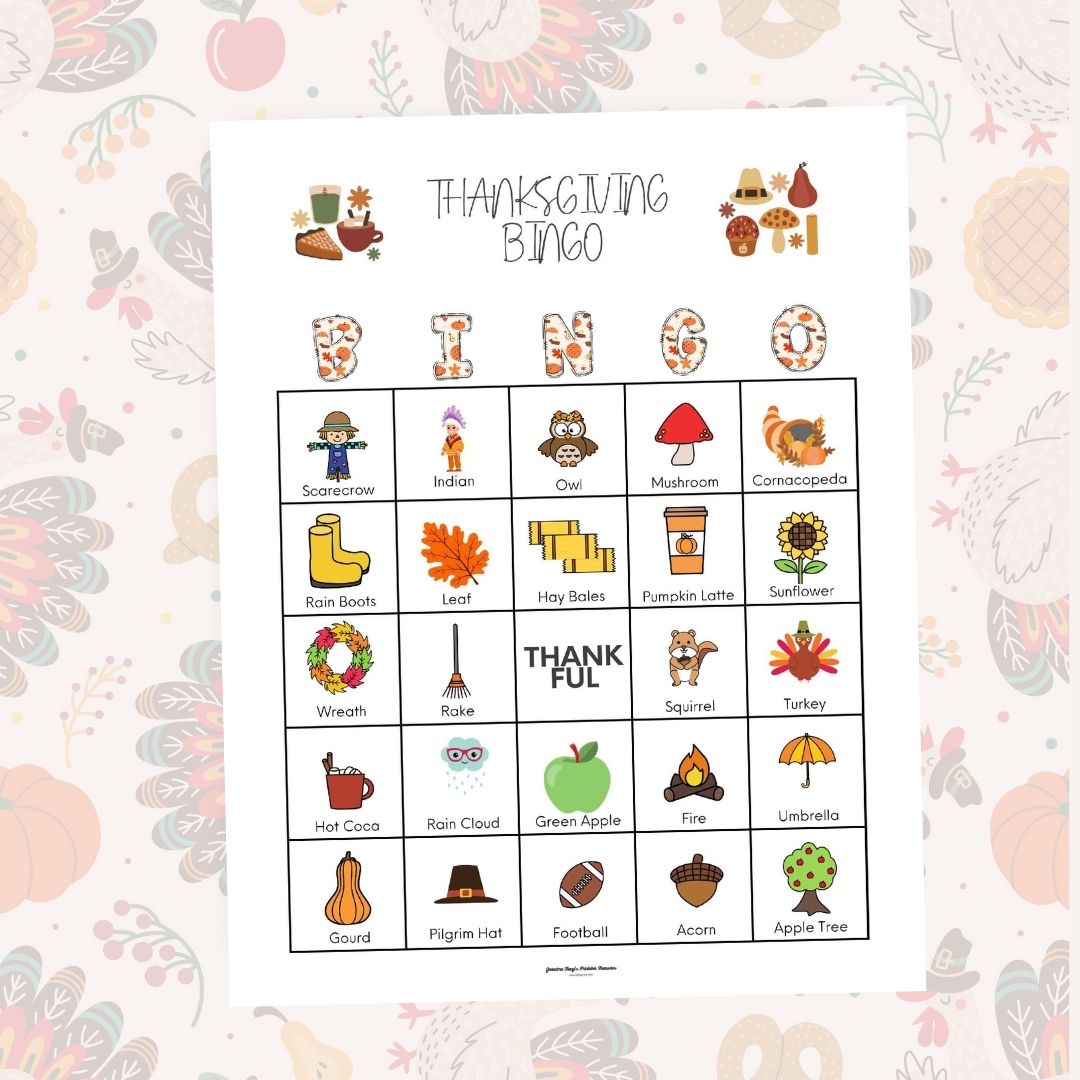 Fall Thanksgiving Bingo - 1 card per page