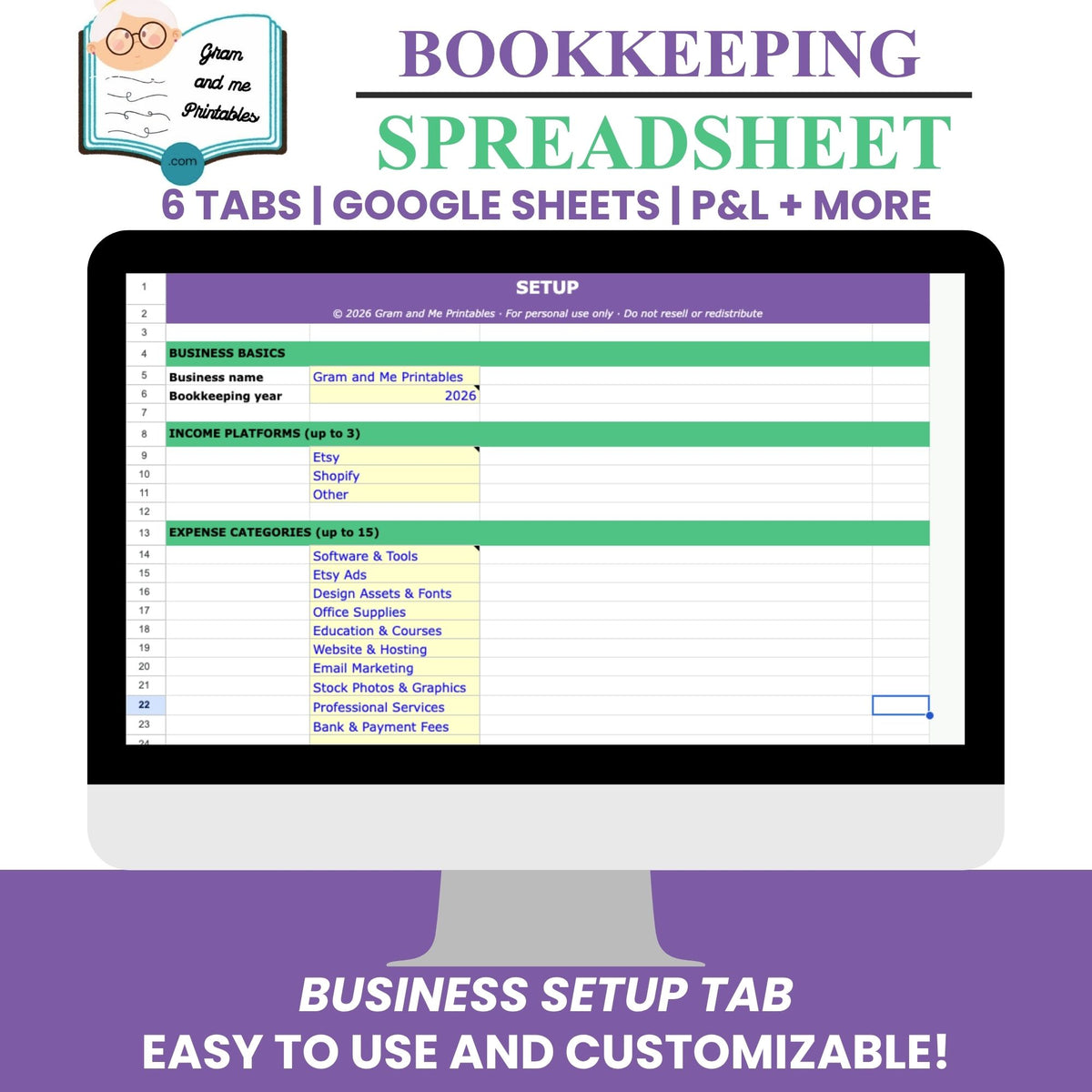 Bookkeeping Spreadsheet System — Income, Expense & Profit Tracker with Quarterly Tax Planner
