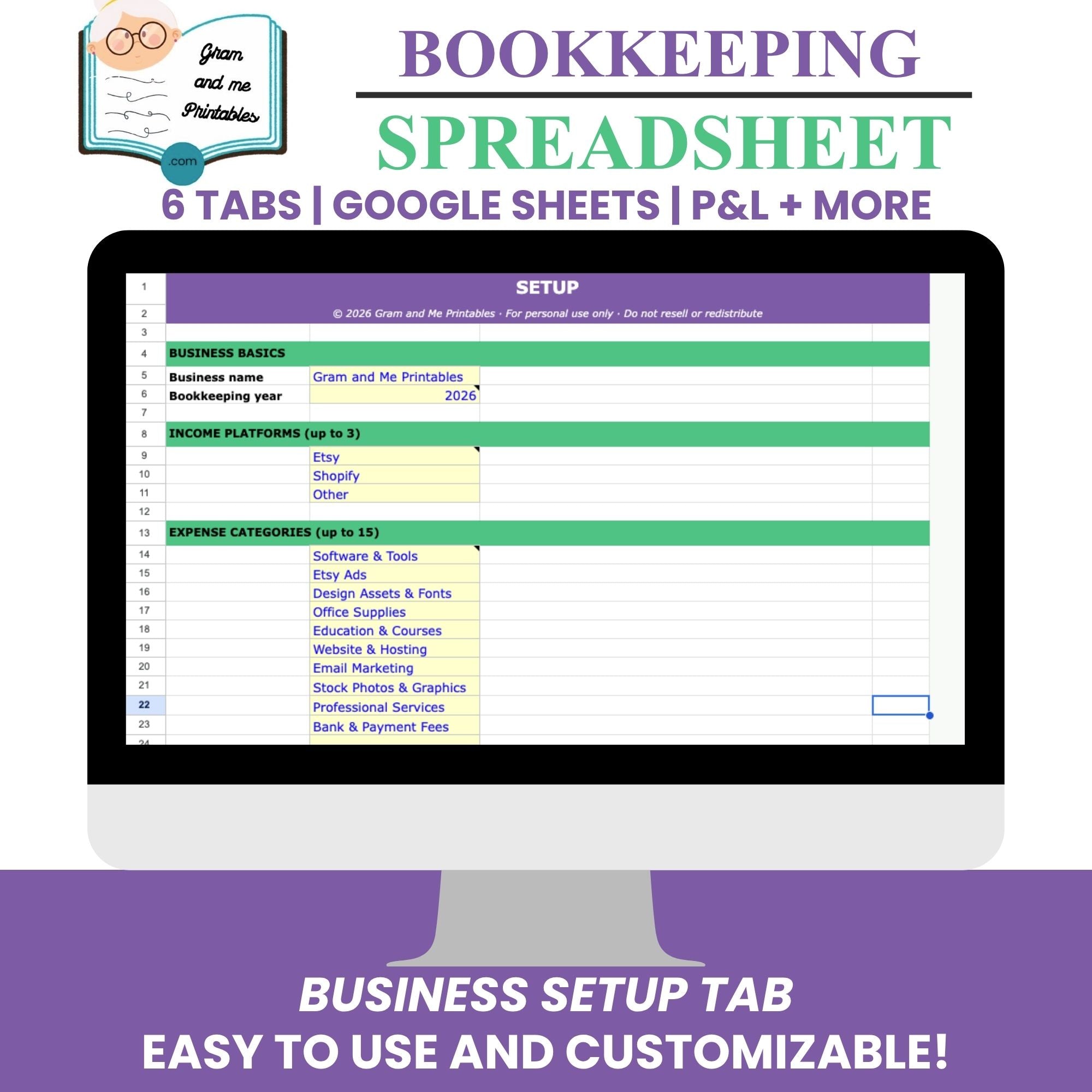 Bookkeeping Spreadsheet System — Income, Expense & Profit Tracker with Quarterly Tax Planner