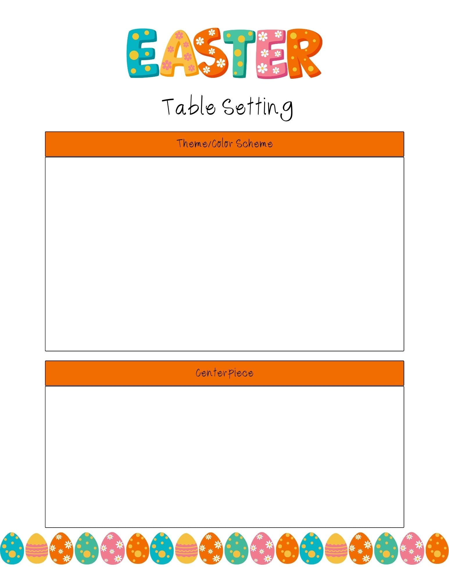 two boxes to write out ideas for an Easter table setting and centerpiece