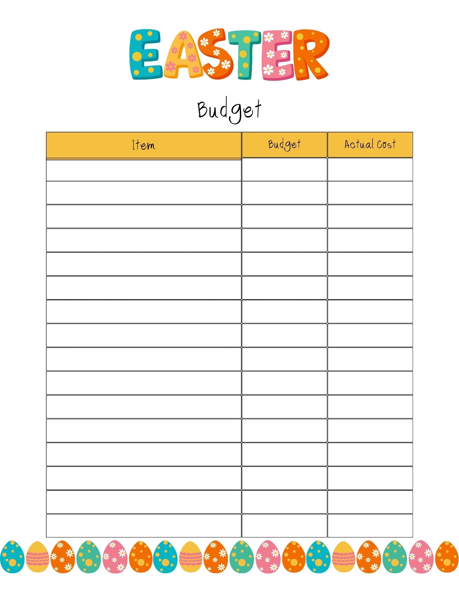 budget list for items and cost vs budget