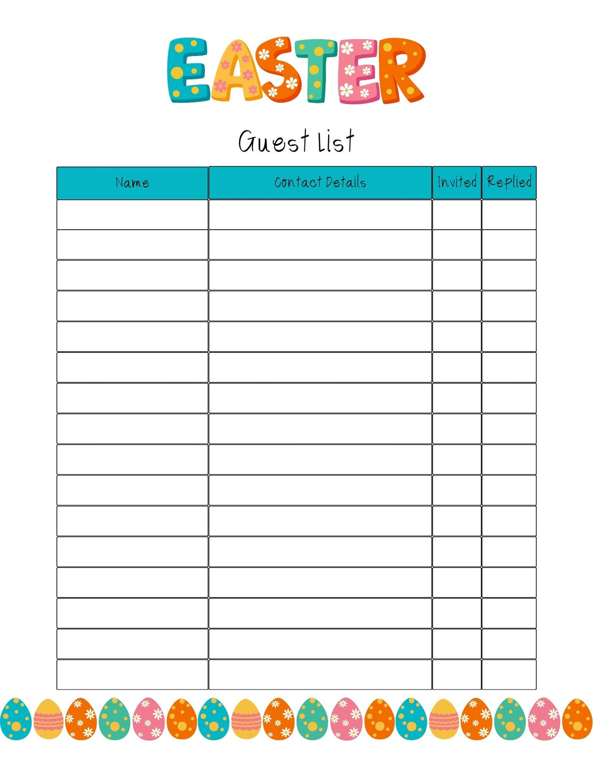 easter guest list grid with colorful eggs