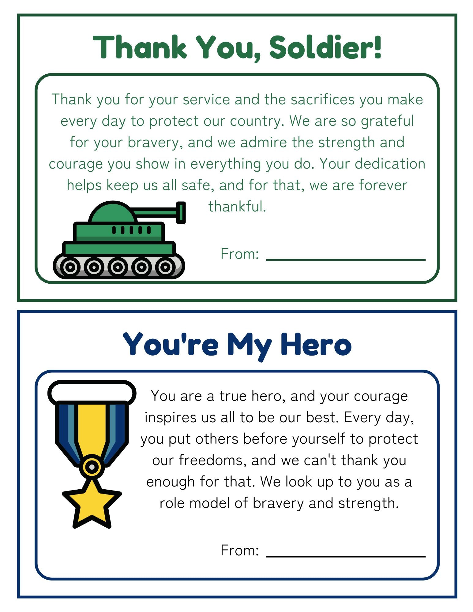 thank you solider sample card