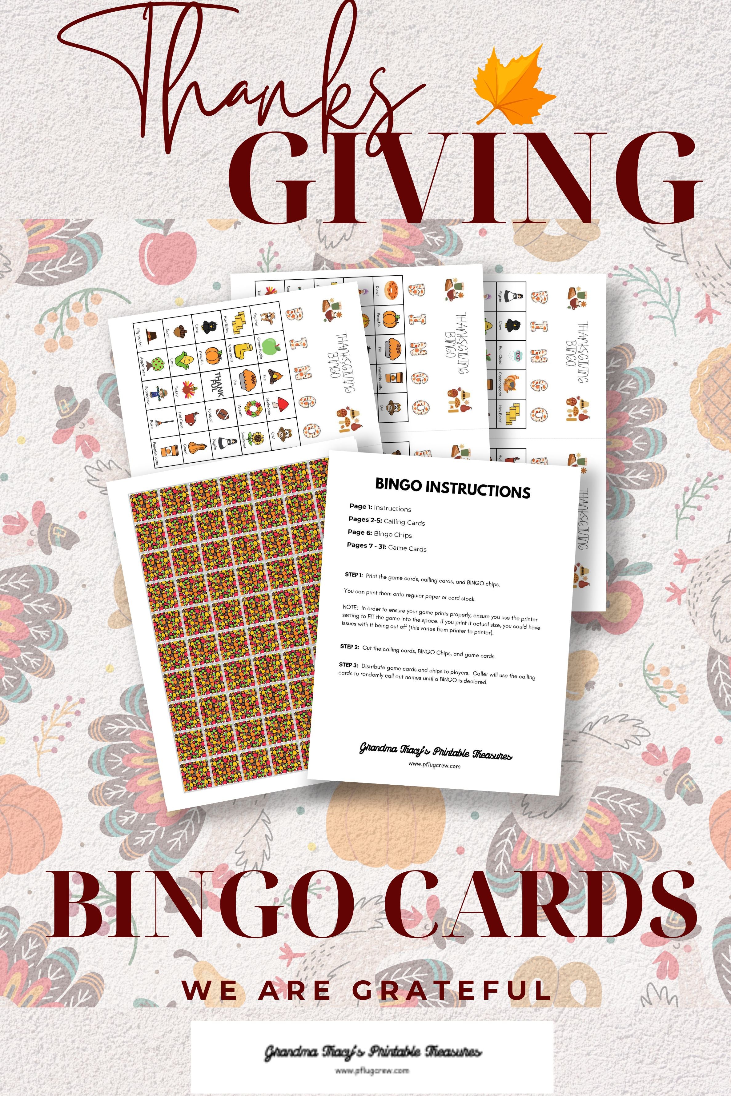 Fall Thanksgiving Bingo - 2 cards per page