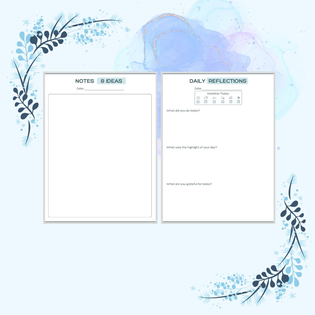 Winter theme journal notes page