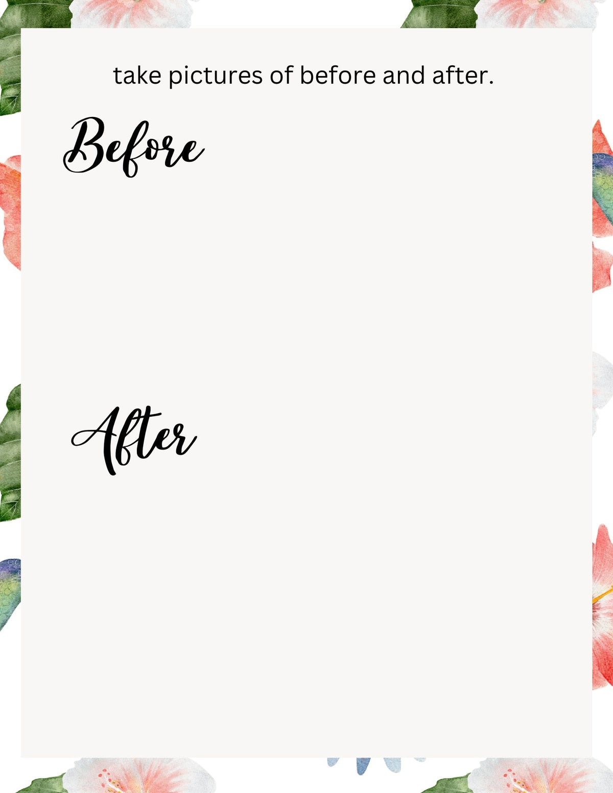 before and after sheet to place pictures of clutter