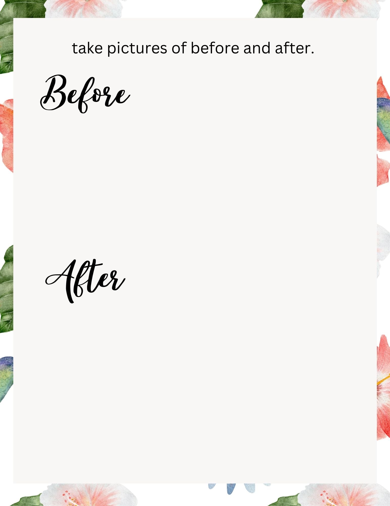 before and after sheet to place pictures of clutter