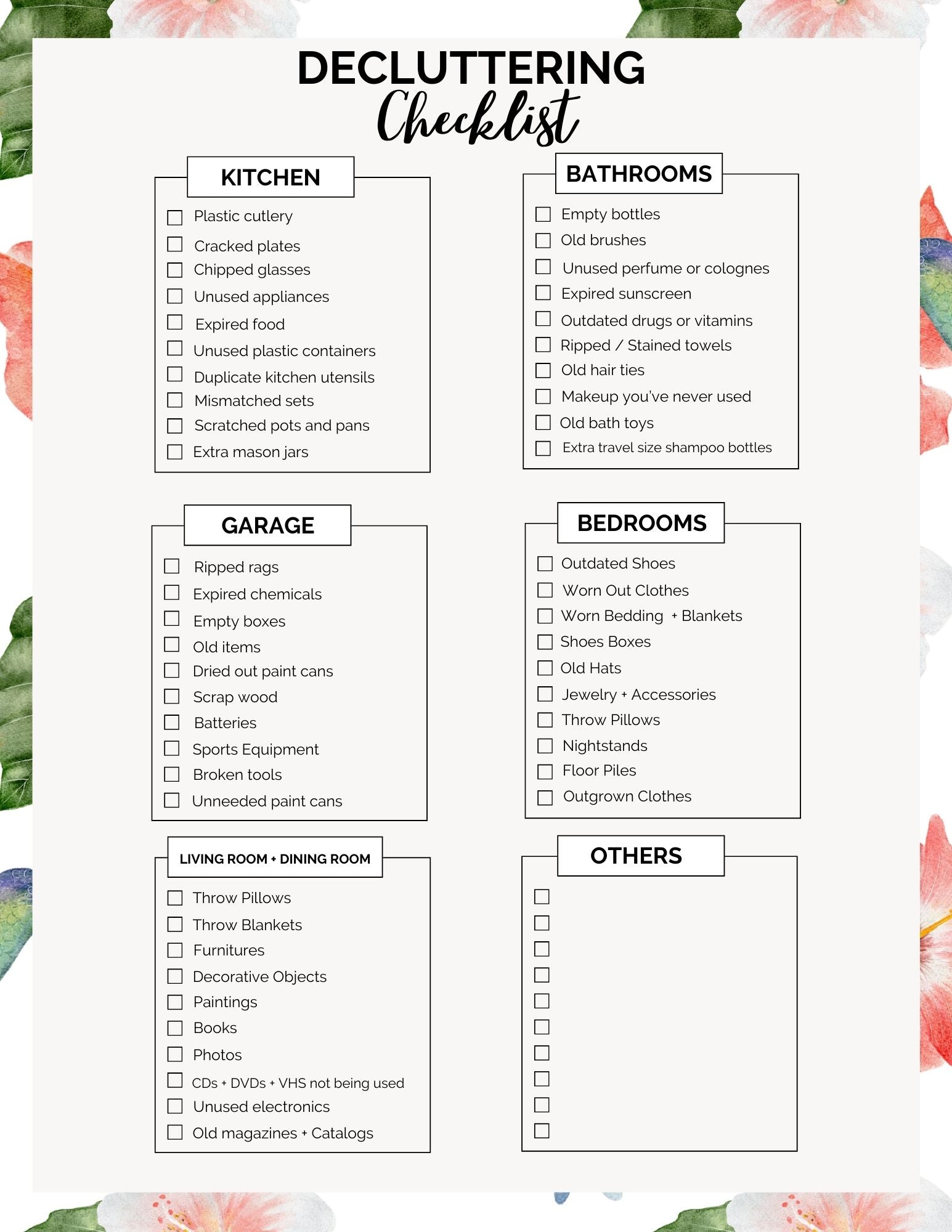 decluttering checklist by room
