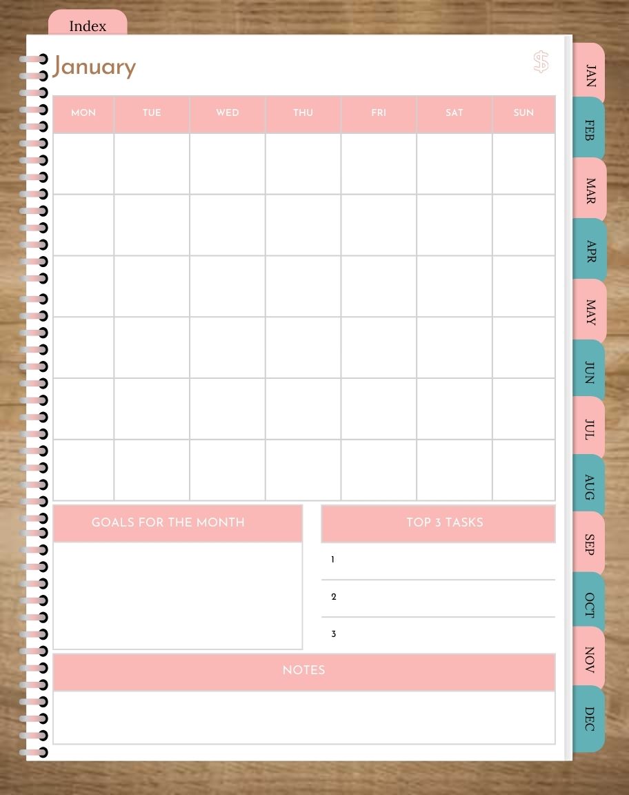 january page of planner