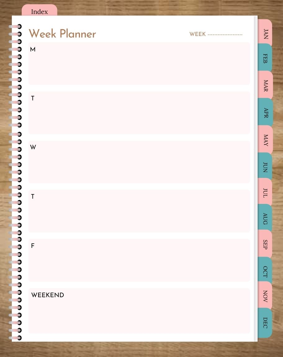 weekly planner page of planner