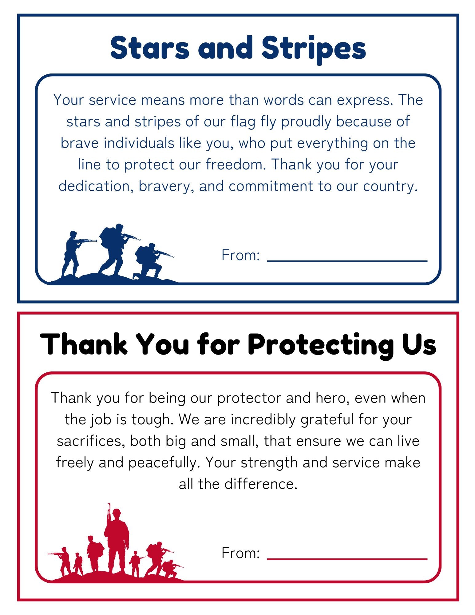 military thank you card protecting theme