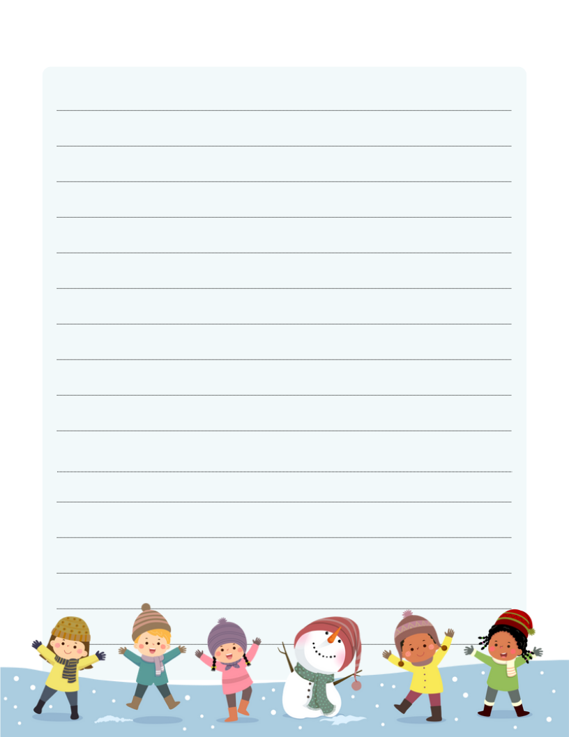Kids playing in the snow writing page