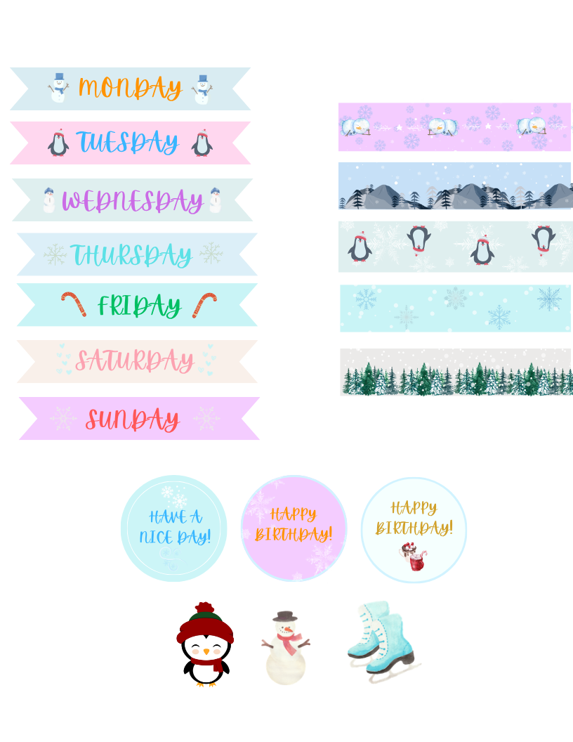 Days of the week banners and labels