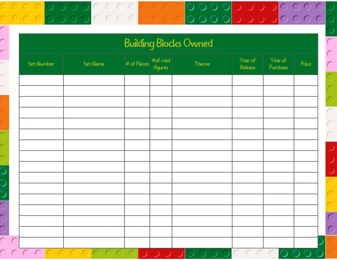 Building Block Tracker Sheets (light colored block background)