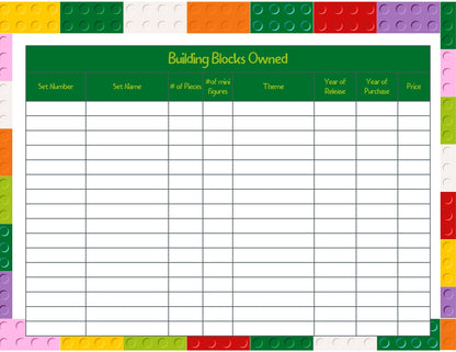 Building Block Tracker Sheets (light colored block background)