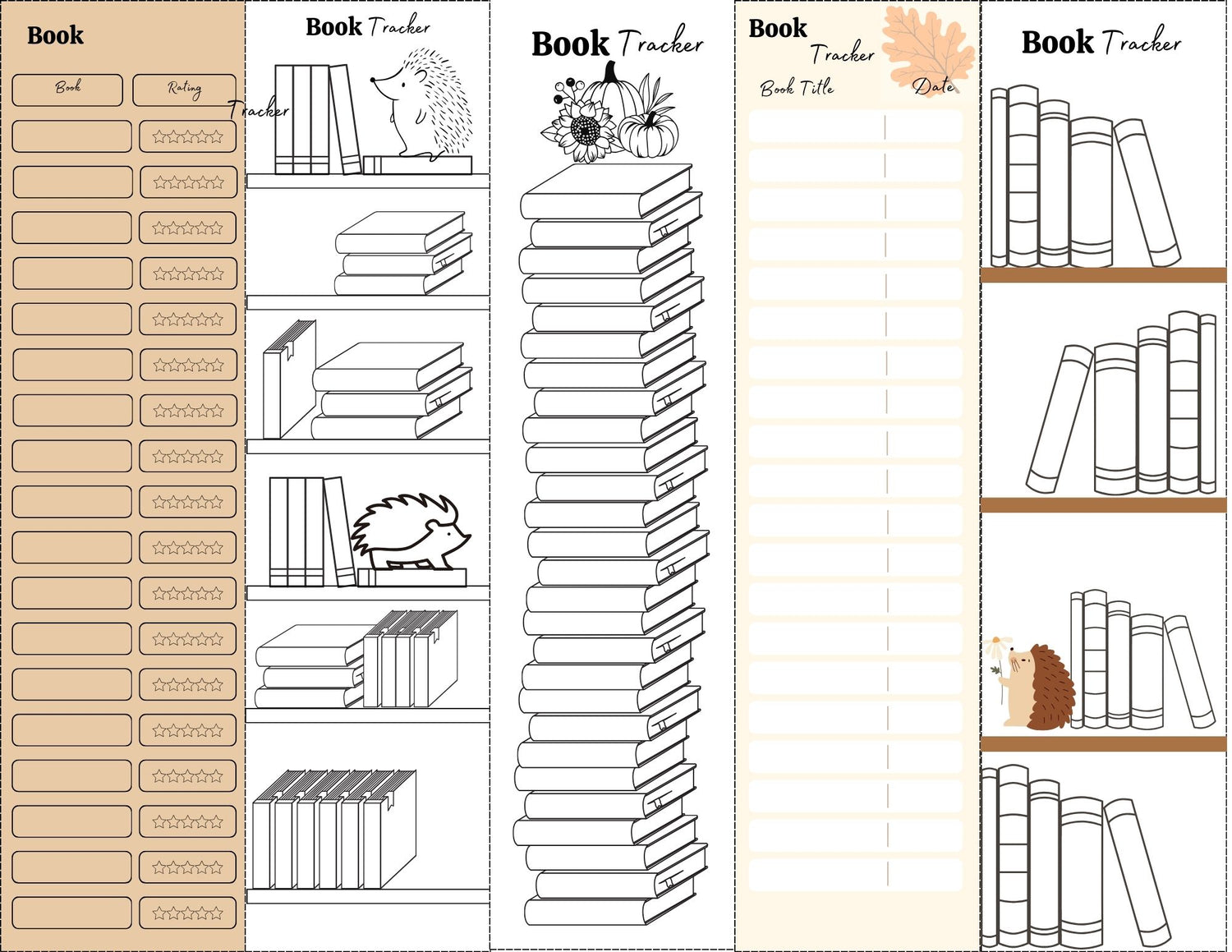 Hedgehog Fall Reading Tracker Bookmarks
