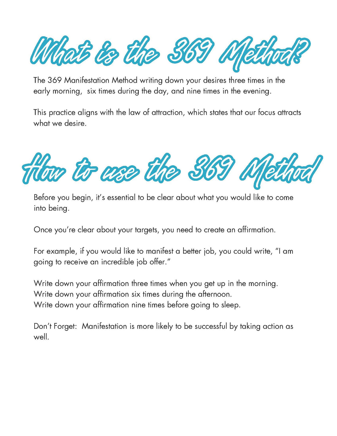 3 6 9 Manifestation Workbook