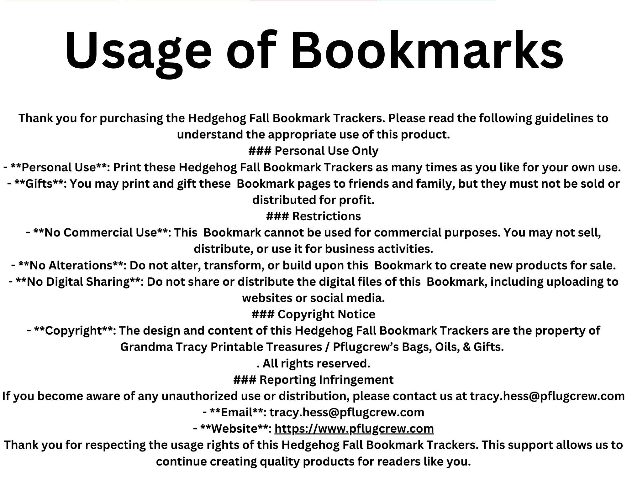 Hedgehog Fall Reading Tracker Bookmarks
