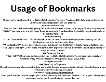 Hedgehog Fall Reading Tracker Bookmarks