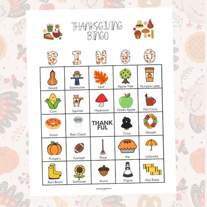 Fall Thanksgiving Bingo - 1 card per page