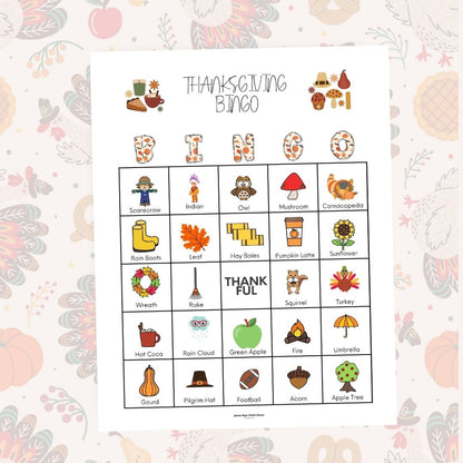 Fall Thanksgiving Bingo - 1 card per page