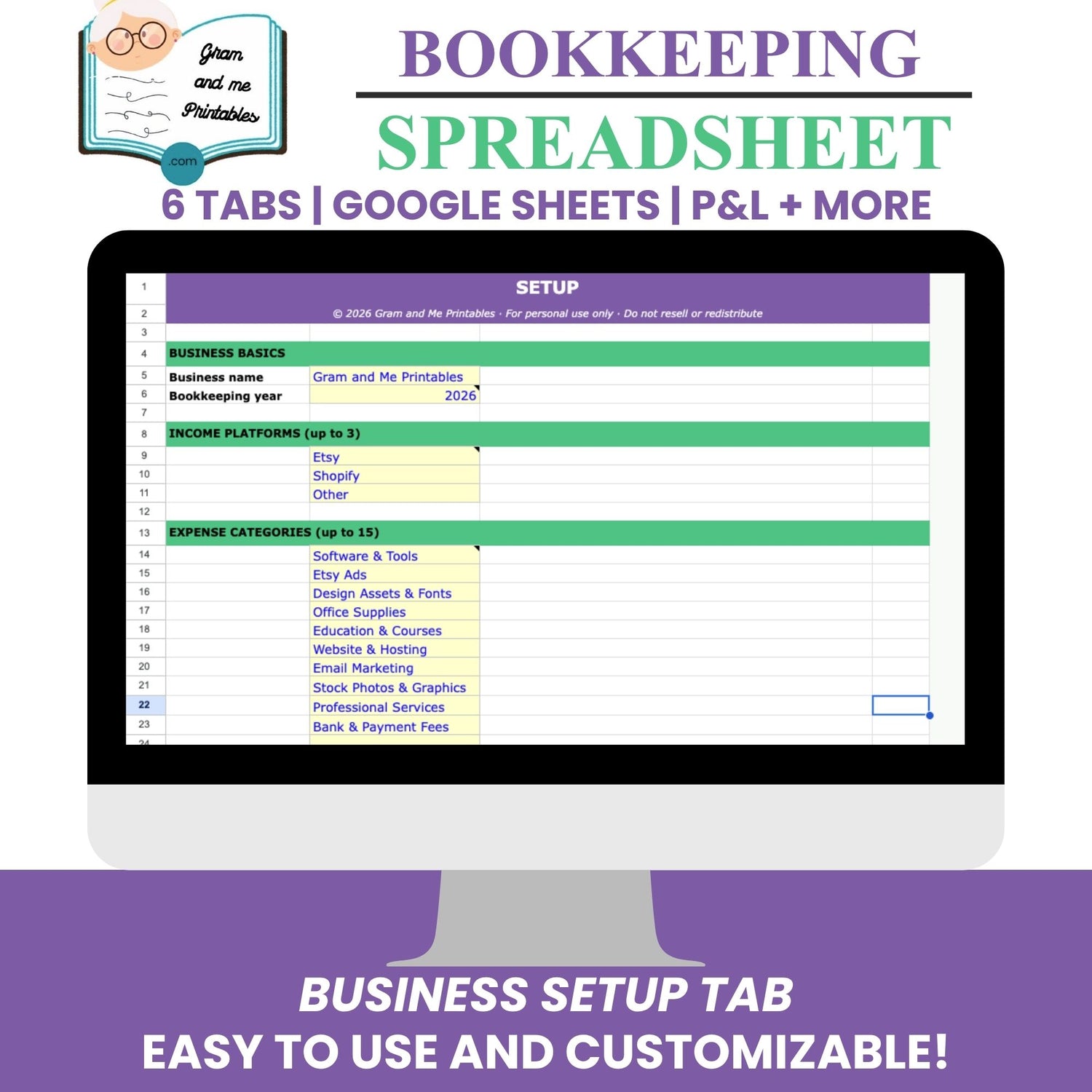 Bookkeeping Spreadsheet System — Income, Expense &amp; Profit Tracker with Quarterly Tax Planner