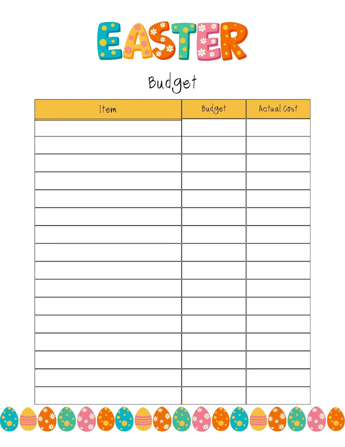 budget list for items and cost vs budget