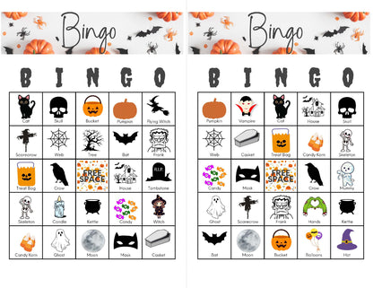 Halloween Bingo Card Set of 50 Printable - 2 per page