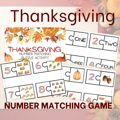 matching numbers game with Thanksgiving theme icons
