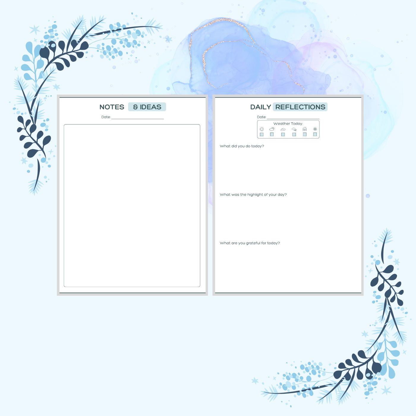 Winter theme journal notes page