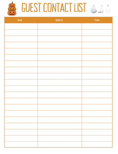 Halloween Invitations and Guest list