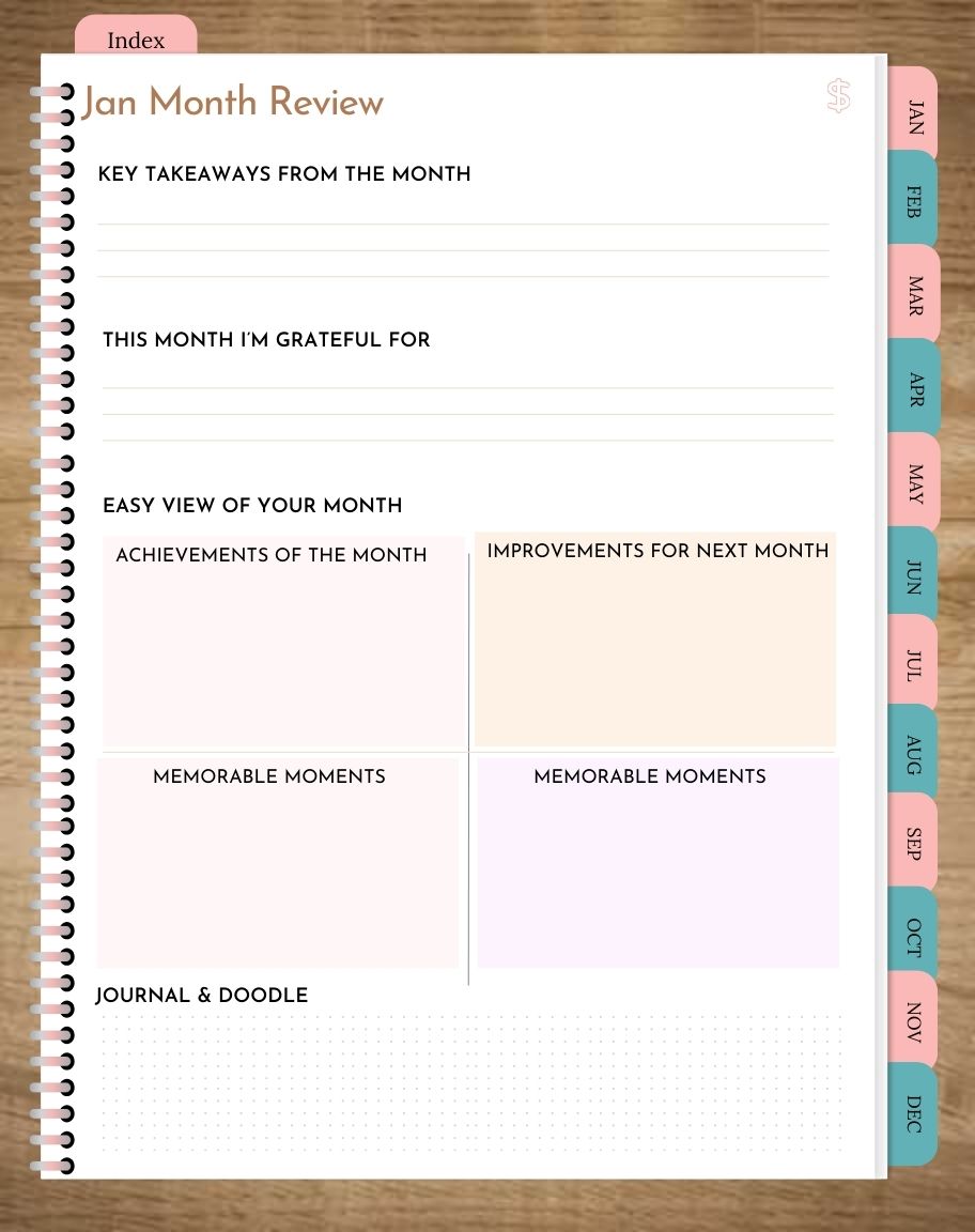 month review page of planner