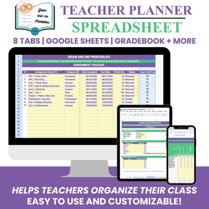 Teacher Planner Spreadsheet — Automatic Gradebook, Attendance &amp; Lesson Planner