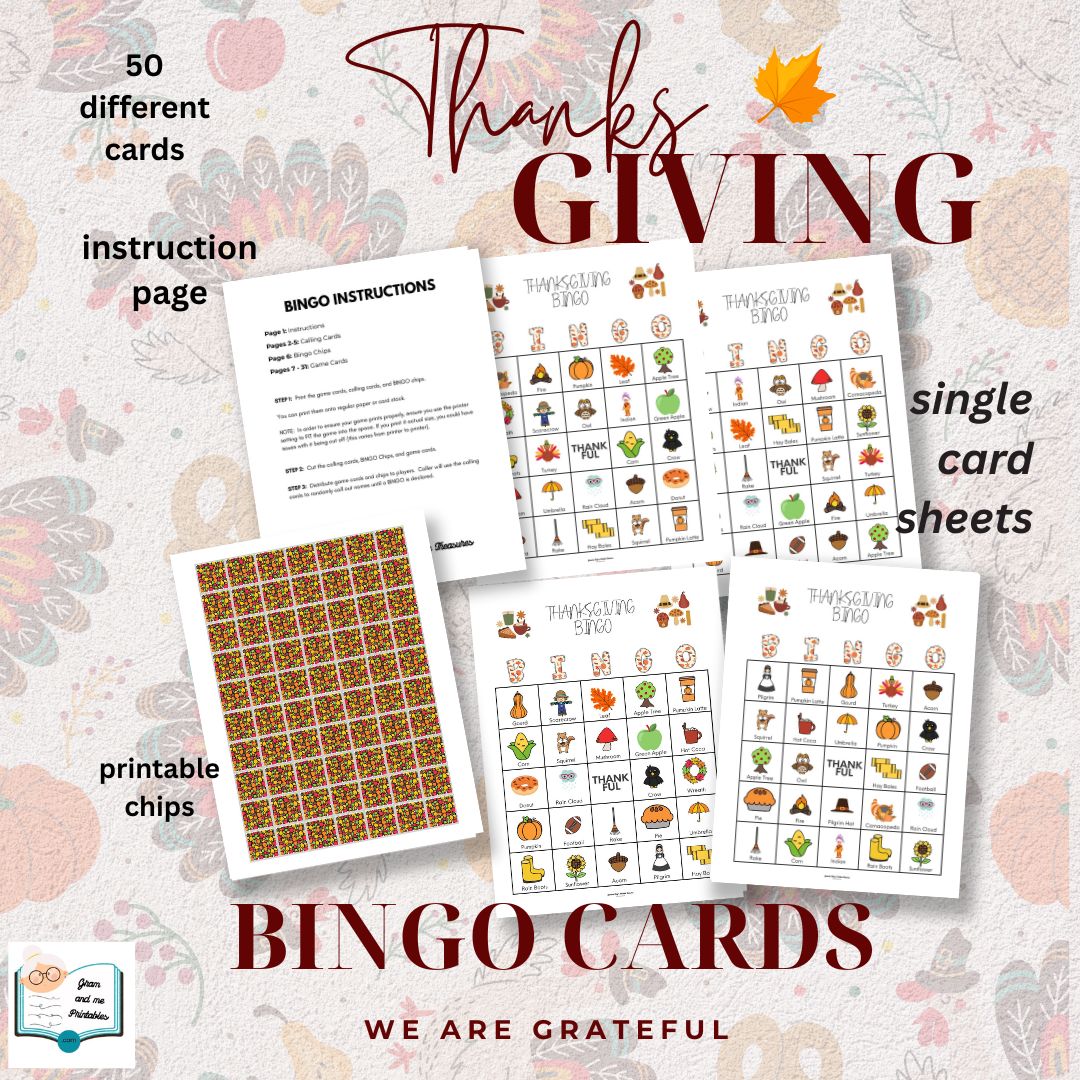 Fall Thanksgiving Bingo - 1 card per page