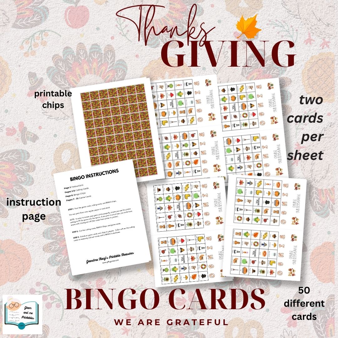Fall Thanksgiving Bingo - 2 cards per page