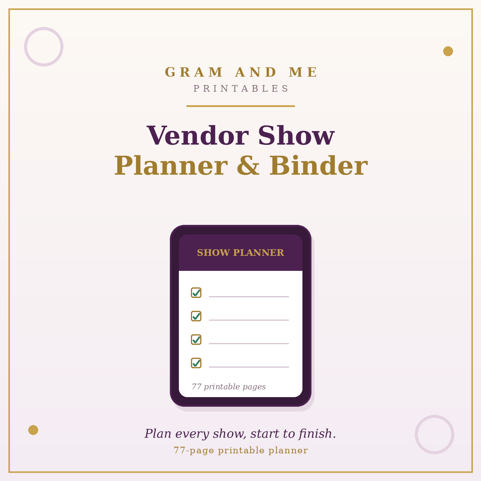 Vendor Show Planner and Tracker Binder