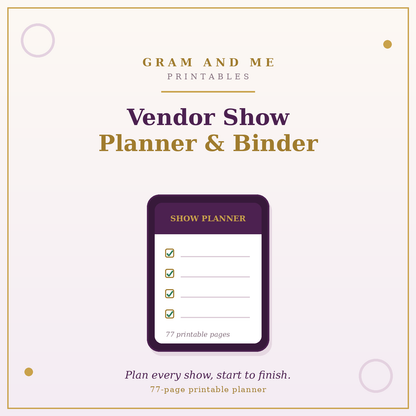 Vendor Show Planner and Tracker Binder
