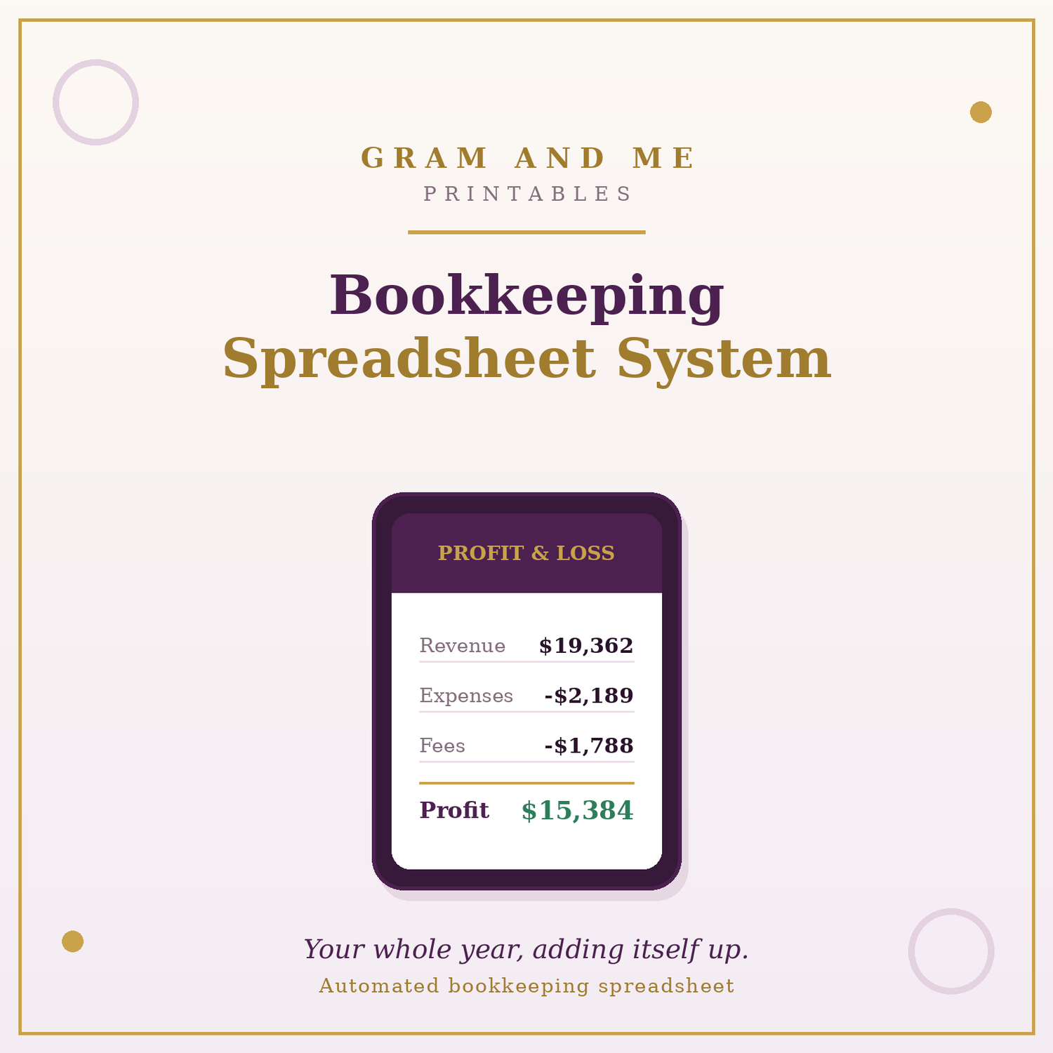 Bookkeeping Spreadsheet System — Income, Expense &amp; Profit Tracker with Quarterly Tax Planner