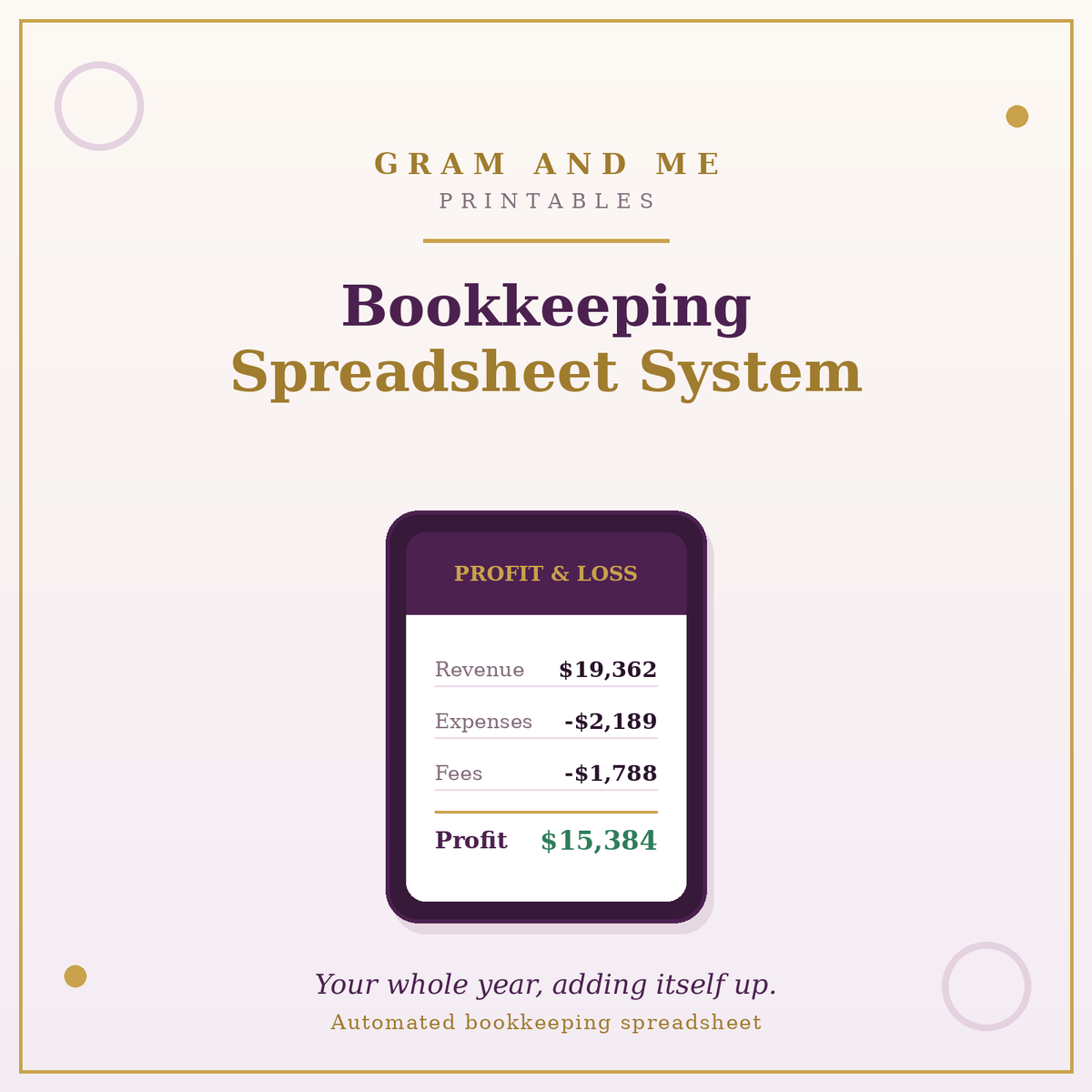 Bookkeeping Spreadsheet System — Income, Expense &amp; Profit Tracker with Quarterly Tax Planner
